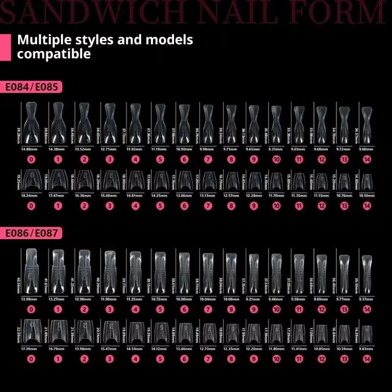 60/240/300 Pcs Sandwich Nail Forms 15 Size Oval Extension Dual Form No Paper Forms Needed For Easy Nail Extensions