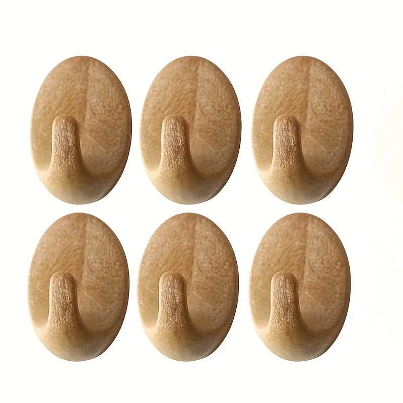 3/6pcs Wooden Self-Adhesive Wall Hooks - No Drill Duty Sticky Hooks, for Kitchen, Bathroom, Living Room, Bedroom, Simple Hook