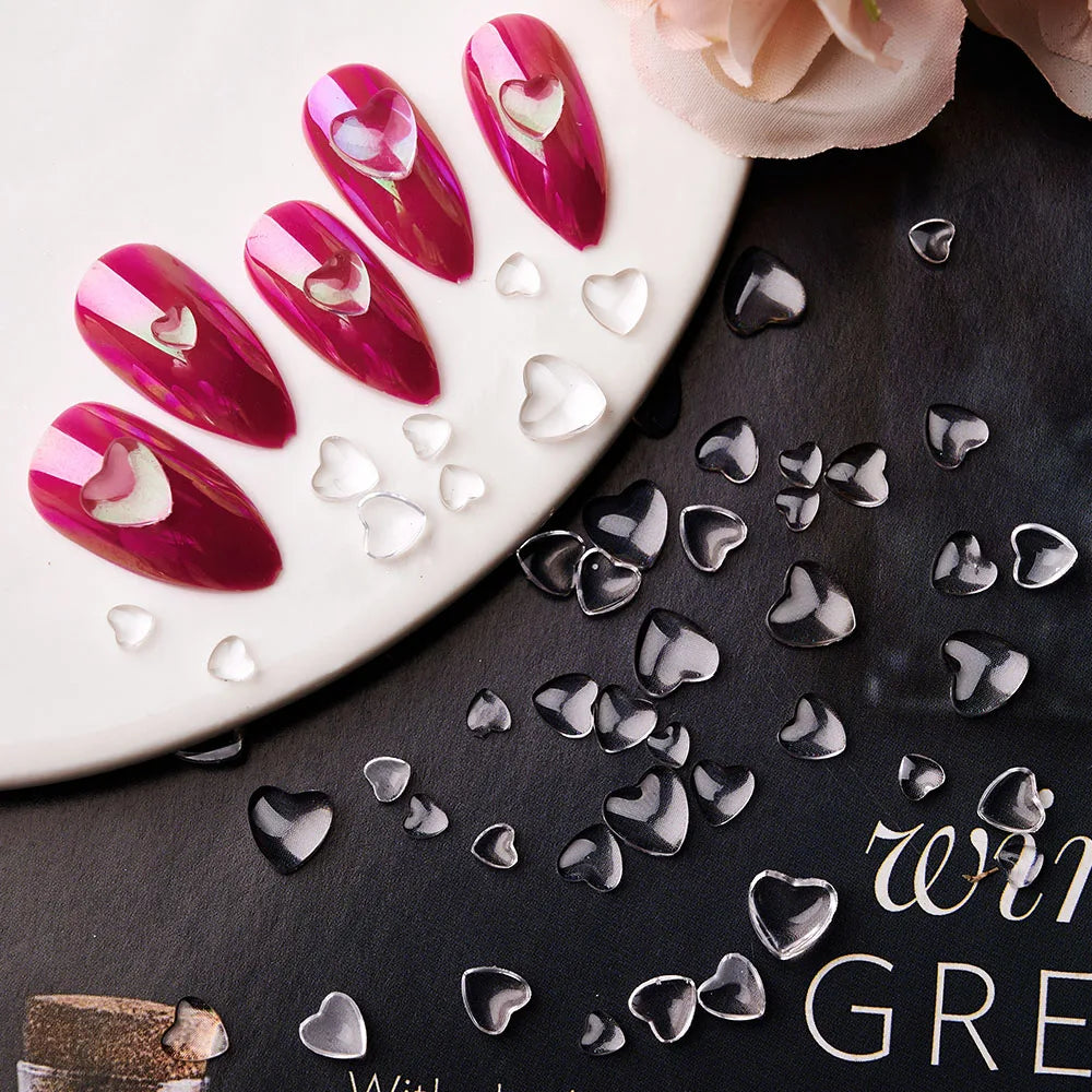 100pcs Heart Nail Art Decoration Transparent Flat Bottom Jelly Resin Peach Love Charms Ornament Nails Art Accessories 1 Bag