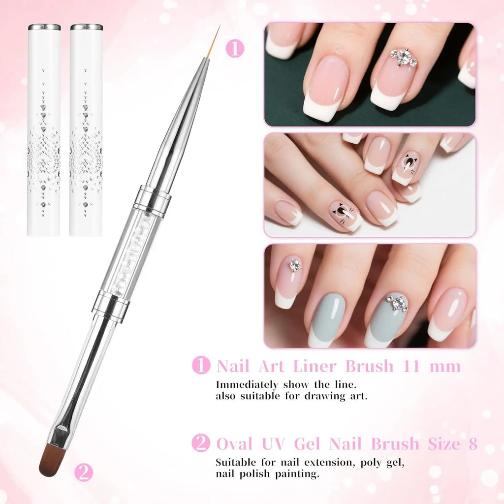 New Double Ended Nail Art Brushes Tip Nail Gel Liner Brush Oval Gel Nail Brushes Rhinestone Handle French for Design Nail Tools