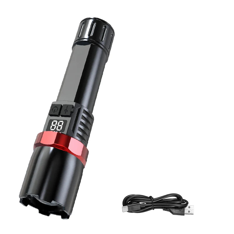 Super Bright LED Flashlight USB Rechargeable Flashlights with Tactical Zoom High Power Spotlight Outdoor Camping Fishing Torch