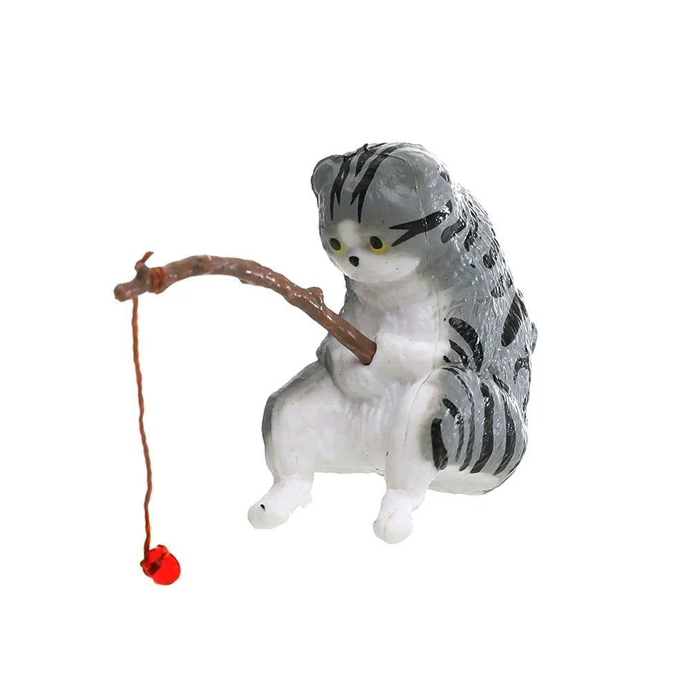 Fish Tank Side Small Resin Cartoon Fishing Cat Kitten Hanging Creative Fun Micro Landscape Office Ornaments Aquarium Decoration