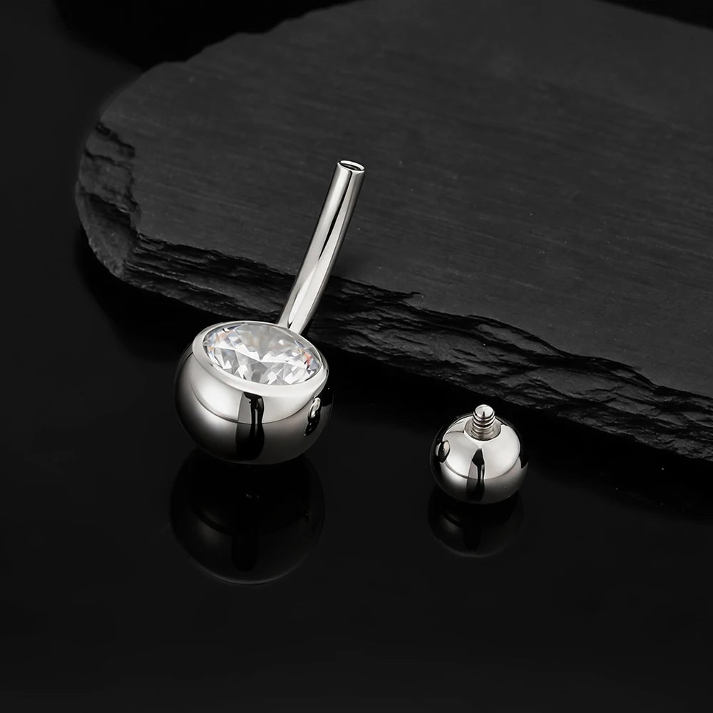 Right Grand ASTM F136 Titanium Bezel CZ Belly Button Ring Hypoallergenic 14G Curved Barbell Navel Piercing Body Jewelry