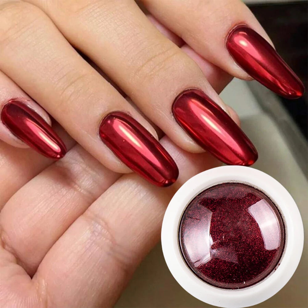 1 Jar Holographic Chili Red Mirror Nail Chrome Powder Effect Metallic Dust UV Gel Gold Chrome Nail Powders Pigment Christmas Red