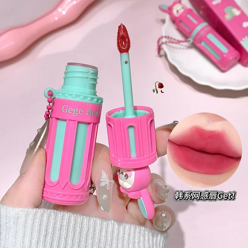 Gege Bear Cartoon Velvet Mist Long Lasting Lip Mud Smooth Matte High Pigment Natural Gentle Lip Gloss Lipstick Gift