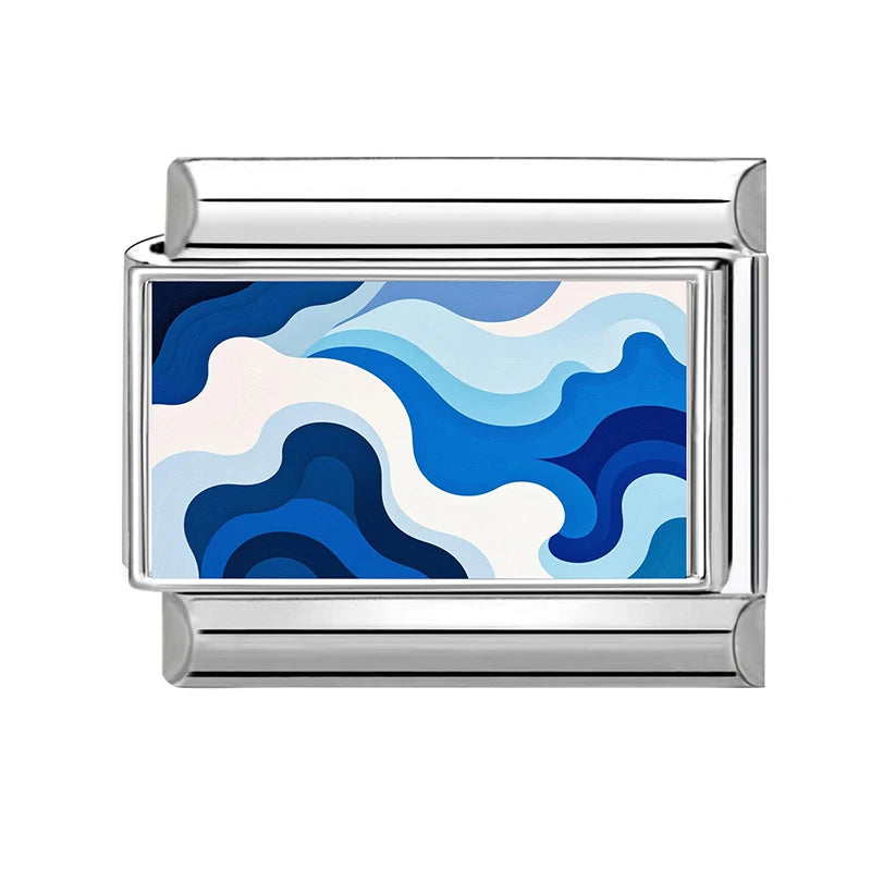 Fashion Seaside Scenery Seawave Sailing Boat Blue Italian Charm Links Fit 9mm Stainless Steel Bracelet Women Jewelry DIY Making