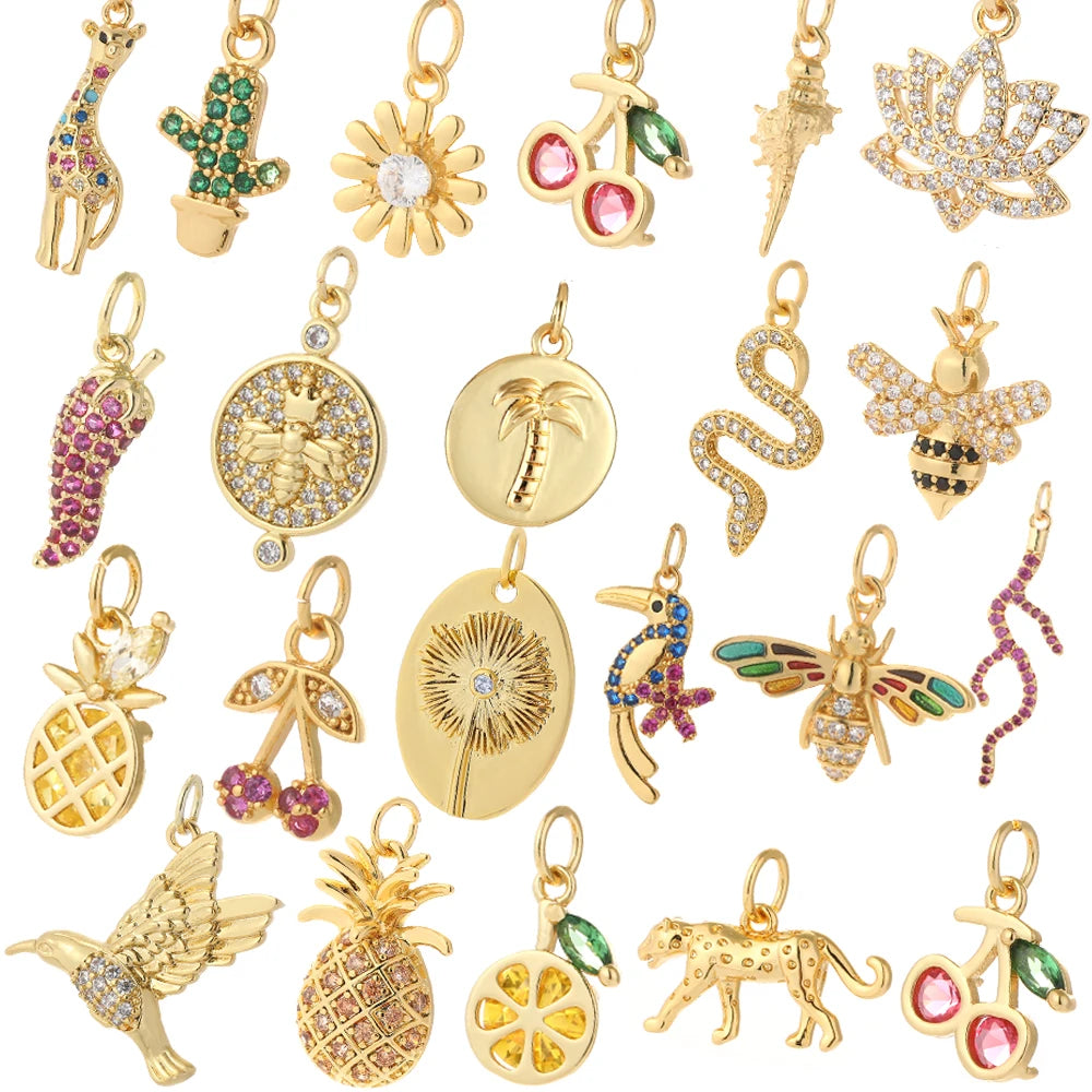 Cute Cherry Bee Charms for Jewelry Making Supplies Animals Plants Gold Color Snake Diy Earrings Necklace Bracelet High Quality