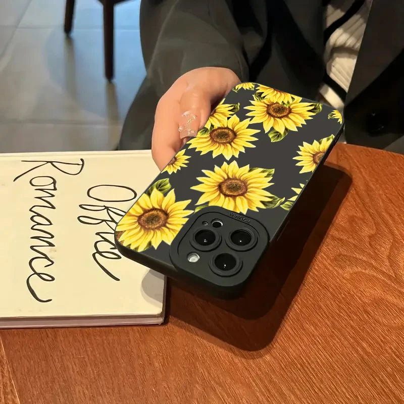 Cute Sunflower Silicone Phone Case For iPhone 15 Pro Max 11 12 13 14 16 X XS XR Plus SE 2020 13 Mini Shockproof Soft Cover