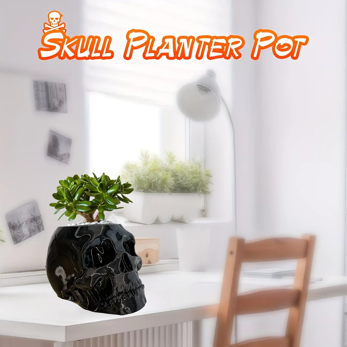 Skull Pen Holder Skull Makeup Brush Holder Skull Planter, Goth Decorations Home Office Indoor Desk Decorations