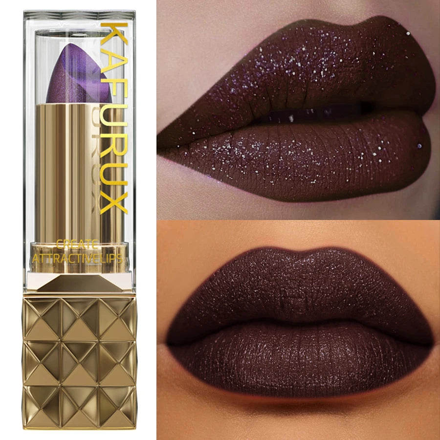 1pc Sexy Glitter Shiny Red Lipstick Pearlescent Lip Tint, Long Lasting Lip Senior Matte Lip Makeup Gifts for Women Metallic Lip