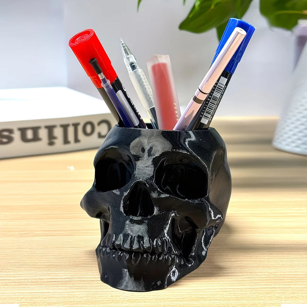 Skull Pen Holder Skull Makeup Brush Holder Skull Planter, Goth Decorations Home Office Indoor Desk Decorations