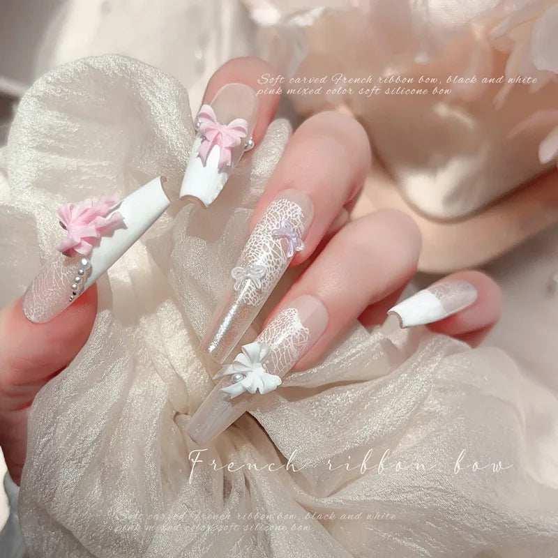 30Pcs Soft Acrylic Ribbon Bow Tie Nail Art Charms Accessories For Manicure Decor Sweet Girl Nails Decoration Supplies Material