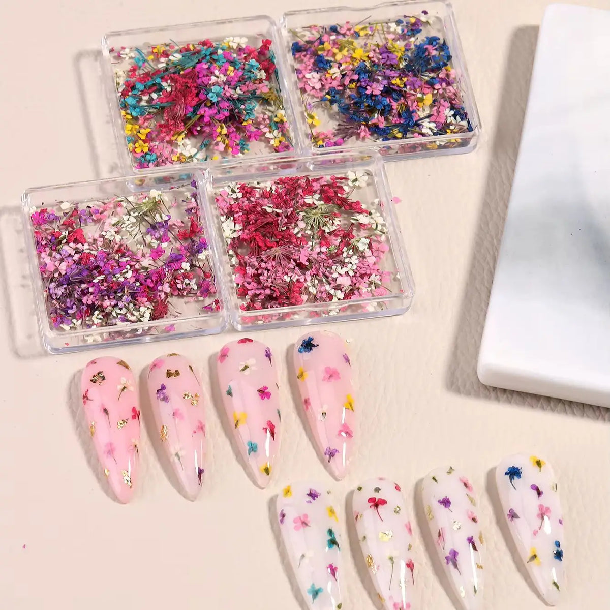 Mixed Colorful Natural Flowers Nail Art Charms Klein Blue Yellow Red Five-petaled Flower Natural Floral Manicure Accessories