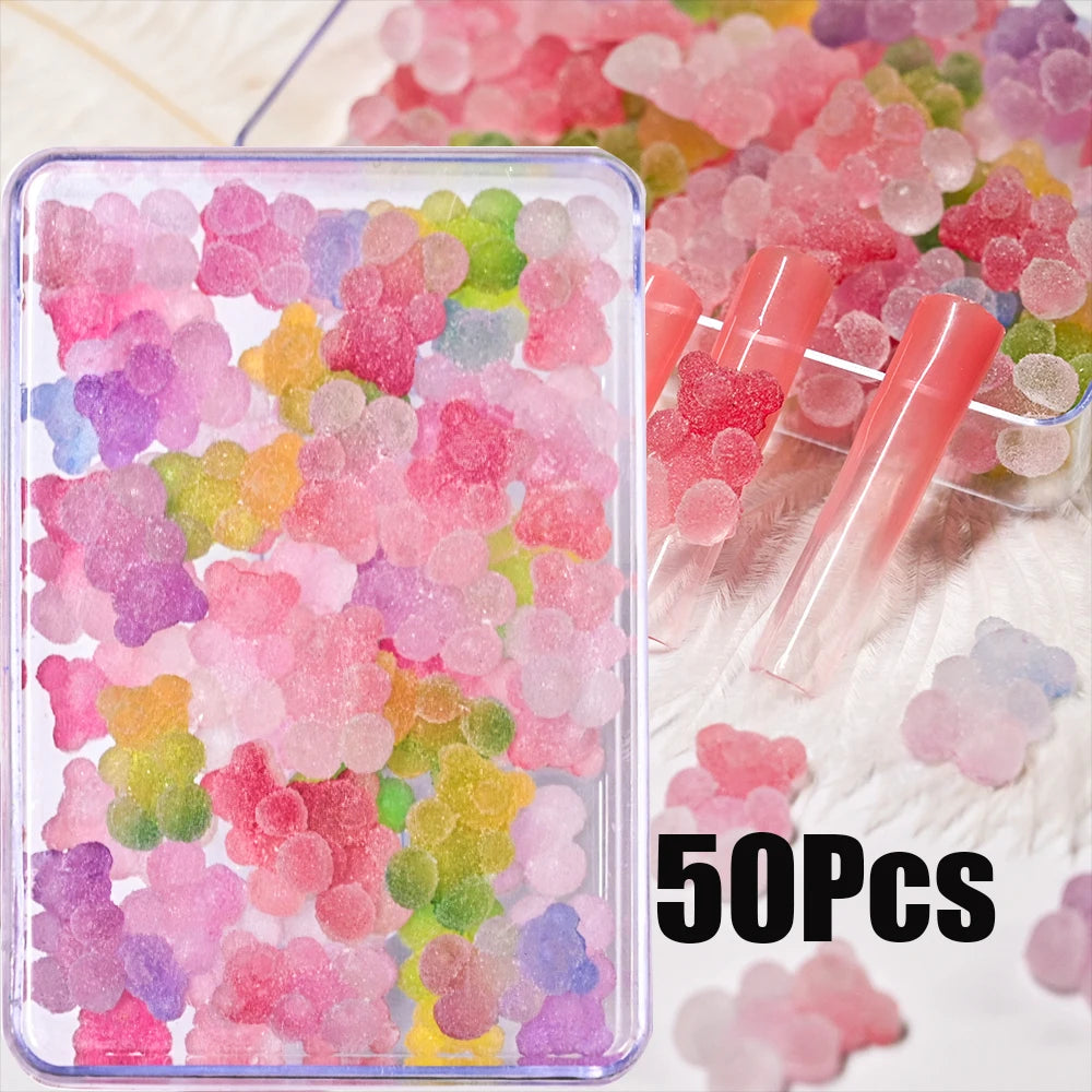 50pcs Gradient Gummy Bear Nail Art Charms Y2K Kawaii Bear Resin Design Nail Rhinestones DIY Cartoon Soft Candy Nail Accessories