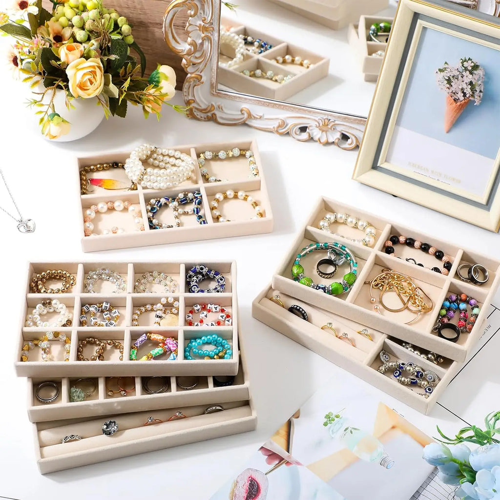 Plush Jewelry Storage Tray, Detachable Tray, Earrings, Earrings, Rings, Necklaces, Storage Tray, Drawer, Partition Tray