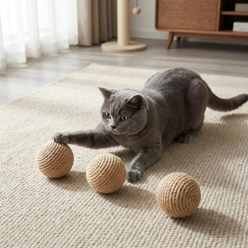 Interactive Cat Toy Ball Natural Sisal Scratching Eco Friendly Kitten Play Toys Chase Roller Pet Enrichment Teeth Cleaning