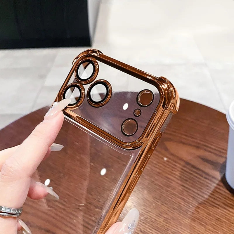 Luxury Electroplate Shockproof Transparent Phone Case For iPhone 18 17 16 15 14 13 12 Pro Max Plus Clear Bumper Back Cases Cover