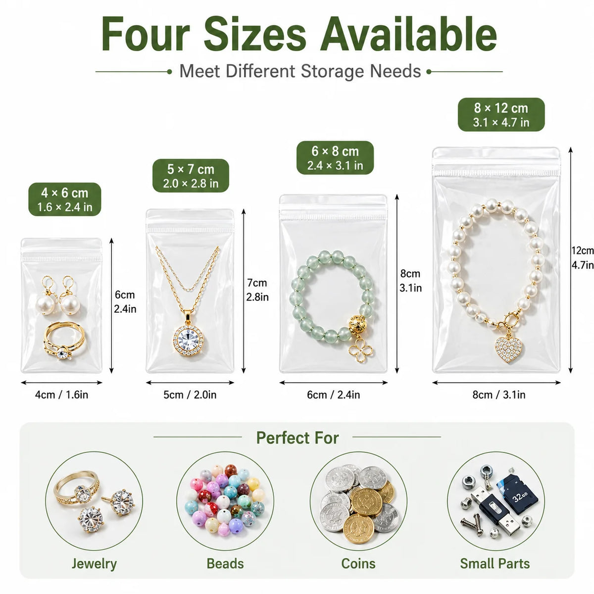 100\20PCS Clear Resealable Plastic Bags Mini Zip Seal Jewelry Pouches for Rings Earrings Necklaces Beads Coins DIY Craft Storage