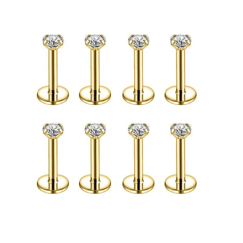 10Pcs/Lot 16G Stainless Steel Earrings Labret Lip Studs Set 2/3/4/5MM CZ Crystal Ear Cartilage Tragus Piercings Piercing Jewelry
