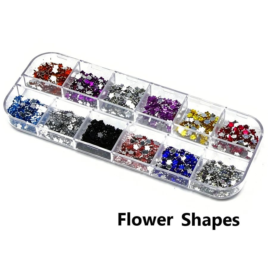 12 Colors Flatback Nail Art Rhinestones Nail Gems Glass AB Clear Crystal Rhinestones Nail Art Charms DIY Manicure Accessories