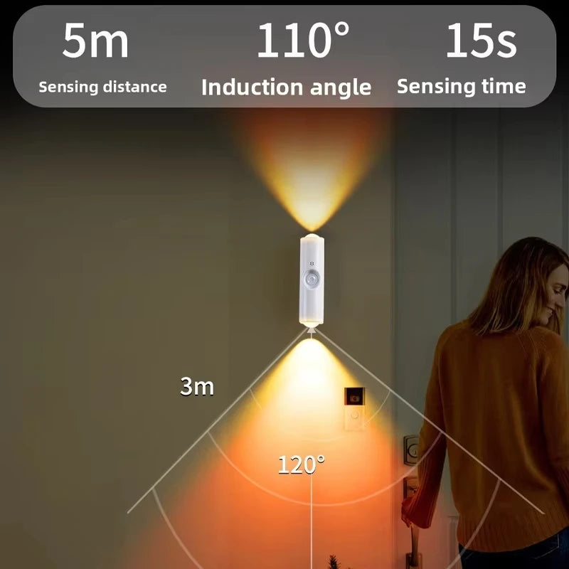 LED Motion Sensor Night Light, USB-C Rechargeable Adjustable Wall Light, Wireless Stick-On Lamp for Bedroom Hallway Closet