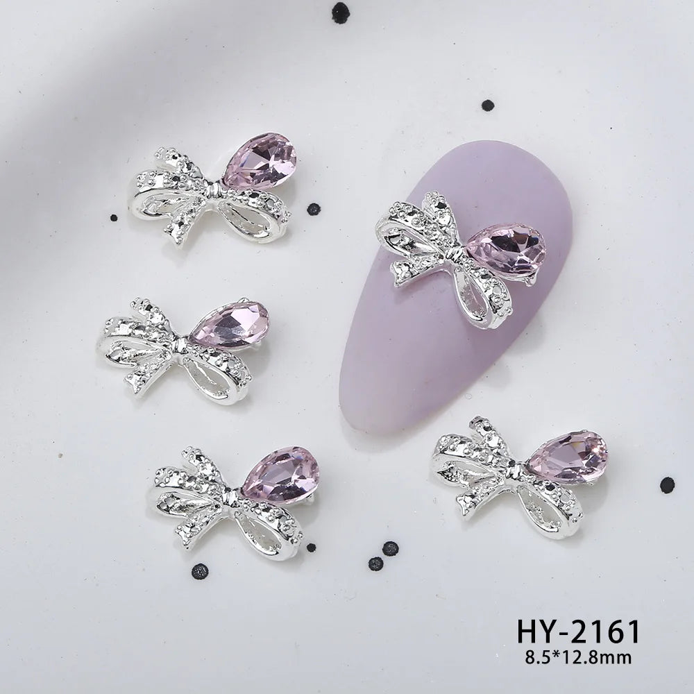 10Pcs Pink Alloy Collection Nail Art Charm 3D Shiny Diamond Crystal Gem Sliver Metal Nail Ornament DIY Exquisite Nail Decoration