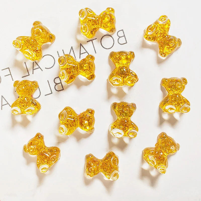 10pcs Pink Bear Nail Art Charms 3D Cute Cartoon 9 Colors Resin Bear Nail Jewelry Ornament DIY Kawaii Manicure Nail Accessories