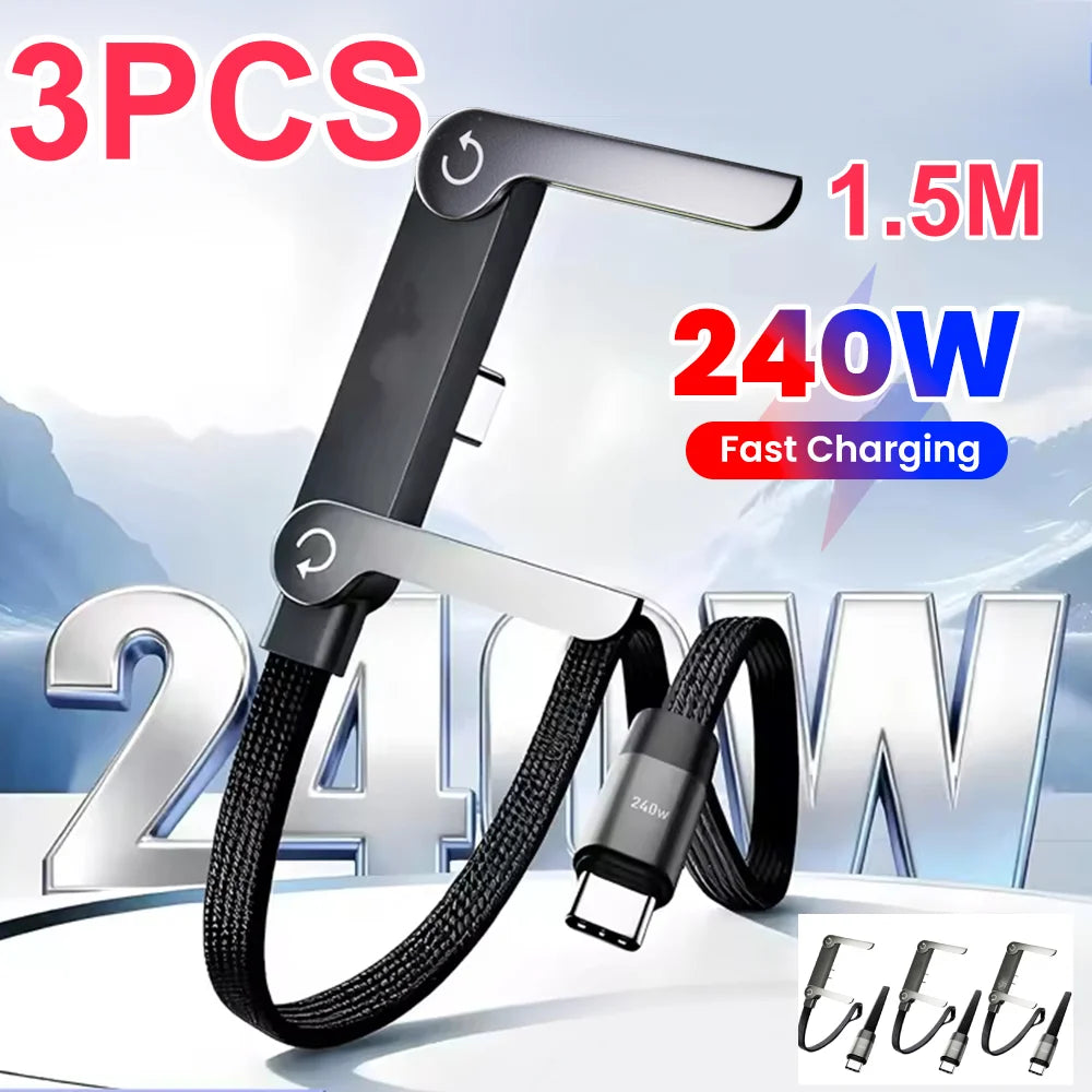 3/1pcs 240/65w Fast Charging Foldable Bracket Data Cable 2-in-1 Data Wire Foldable Phone Stand Type-C to Type-C /USB-A to Type-C