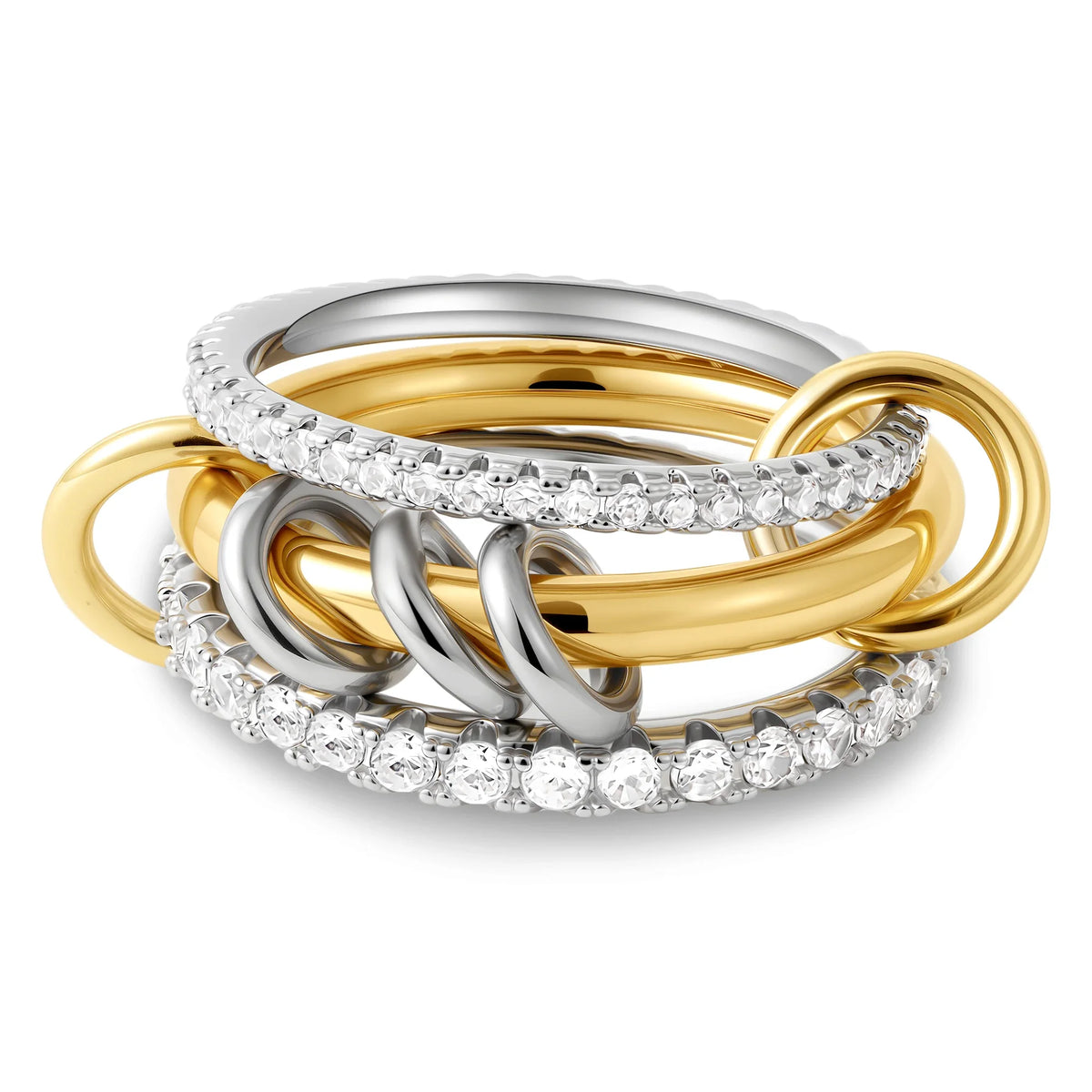 Gothic Multi-layer Metal Two-tone Stacking Rings for Women PVD Waterproof Stainless Steel CZ Zircon Finger Ring Designer Jewelry