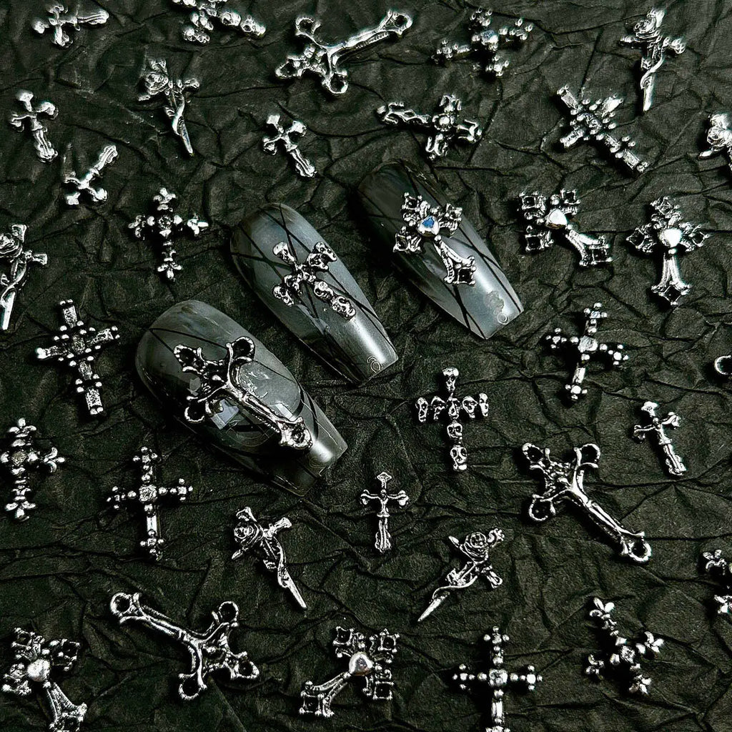 3D Alloy Halloween Series Punk Cross Nail Art Decoration Y2K Black Multi Style Cross Nail Art Charms DIY Crafts Accessories
