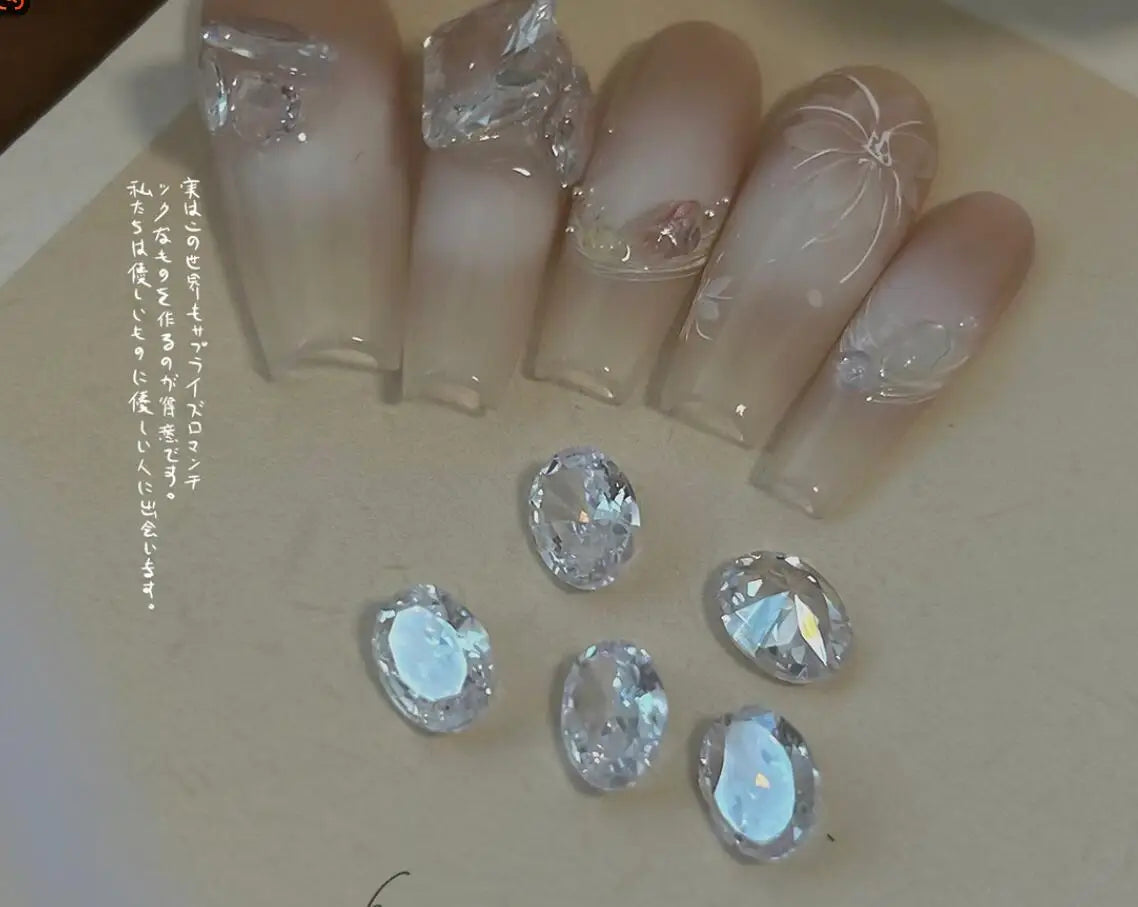 10pcs Clear Diamond Crystal Nail Rhinestones 3D Rectangle Oval Zircon Jewelry Nail Parts DIY Luxury Ice Tranparent Nail Gemstone