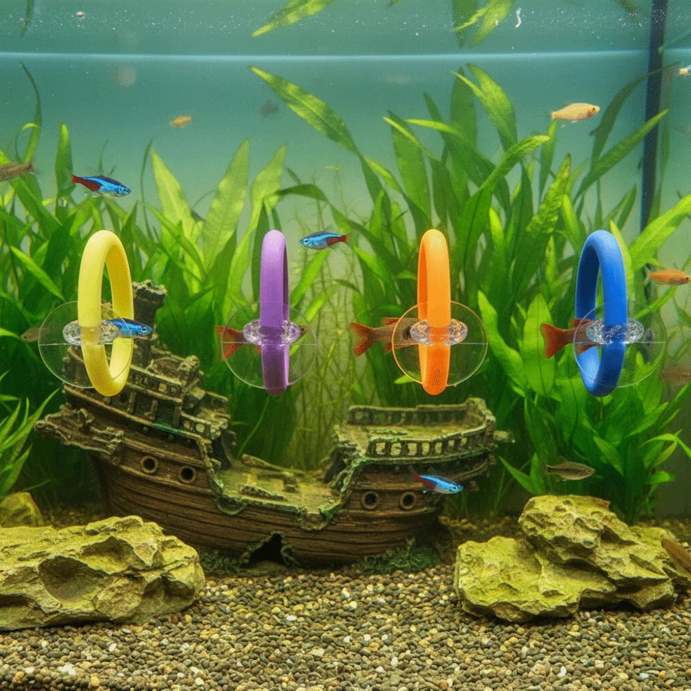 4PCS/SET Suction Cup Fish Training Ring Colorful Fish Tail Toy Betta Training Circle Waterproof Fish Tank Decorative Ring