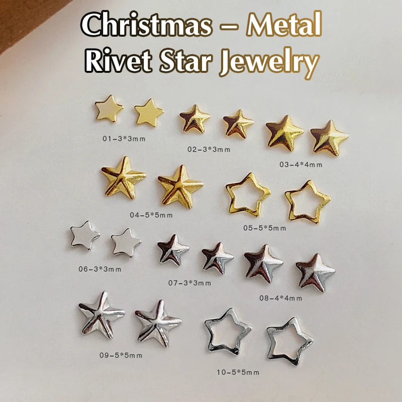 1 Bag Hollow Star Nail Art Charms 3d Metal Five-Pointed-Star Gold Silver Diamond Nail Decoration Luxury Manicure Accessories
