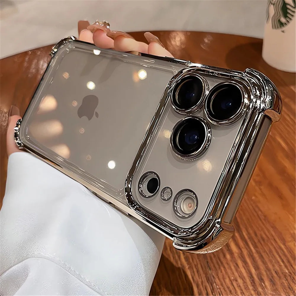 Luxury Electroplate Shockproof Transparent Phone Case For iPhone 18 17 16 15 14 13 12 Pro Max Plus Clear Bumper Back Cases Cover