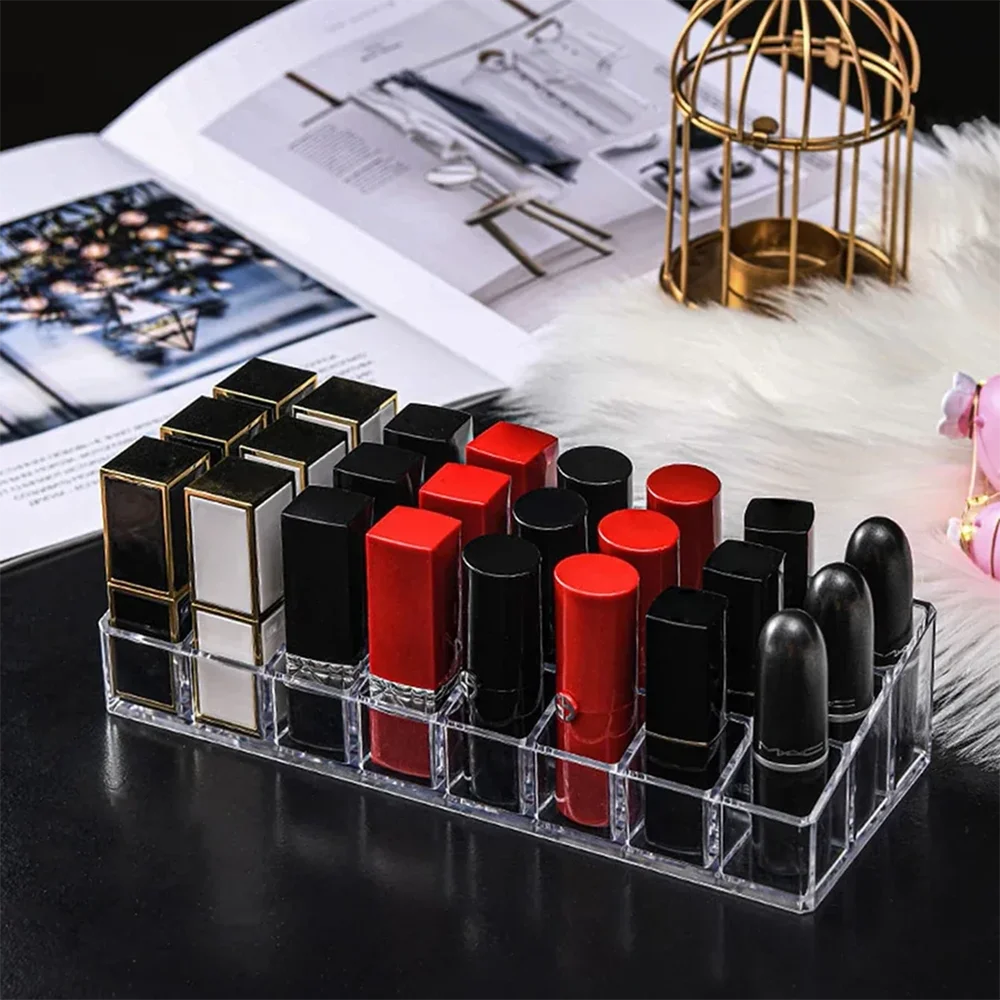 Clear 12 Grid Lipstick Stand Case Makeup Organizer Storage Box Lipstick Display Stand Holder Cosmetic Jewelry Organizer Box