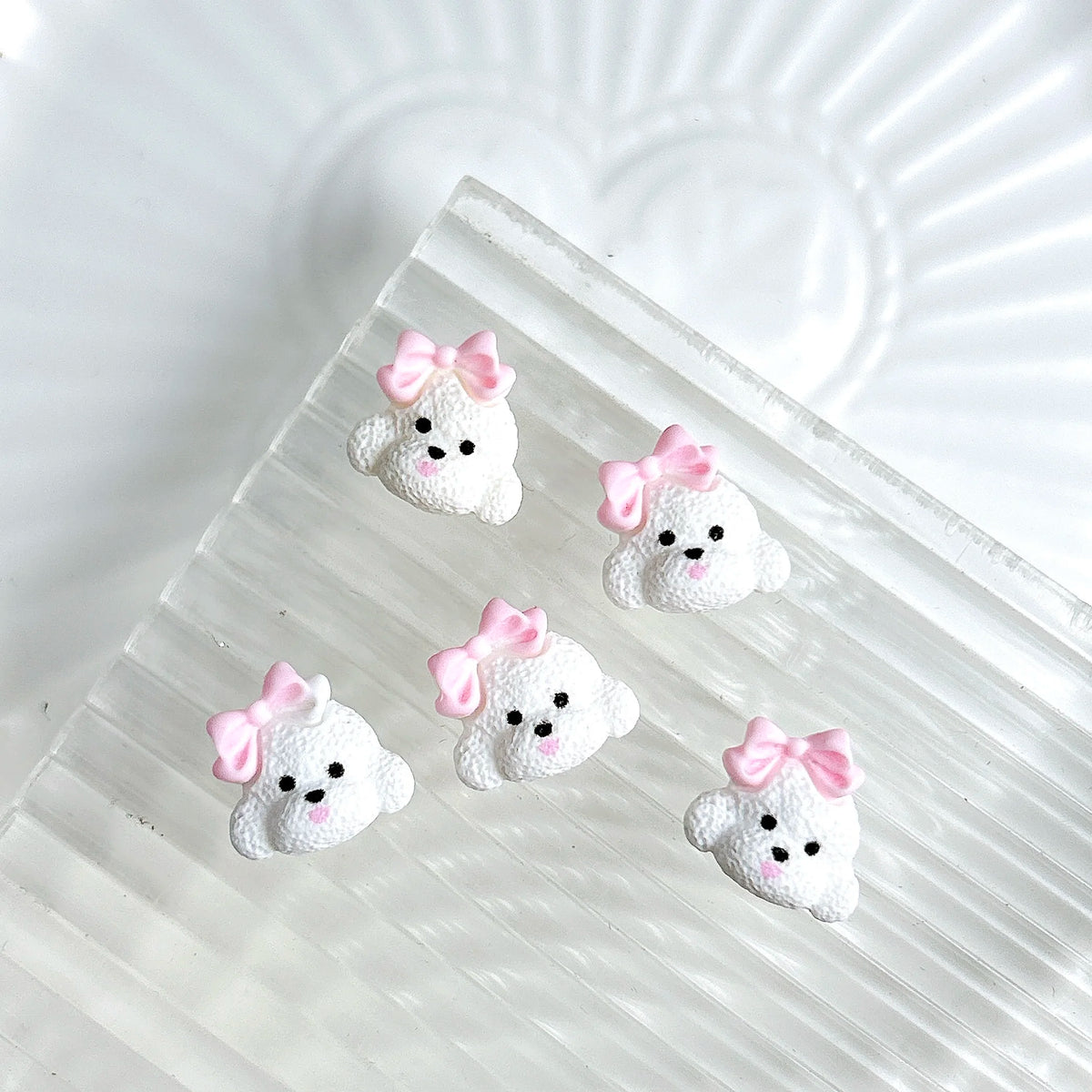 30PCS Cartoon Solid Color Bow Small Dog Nail Charms 3D Kawaii Creative Hole Puppy Nail Art Decorations for DIY Manicure Supplies
