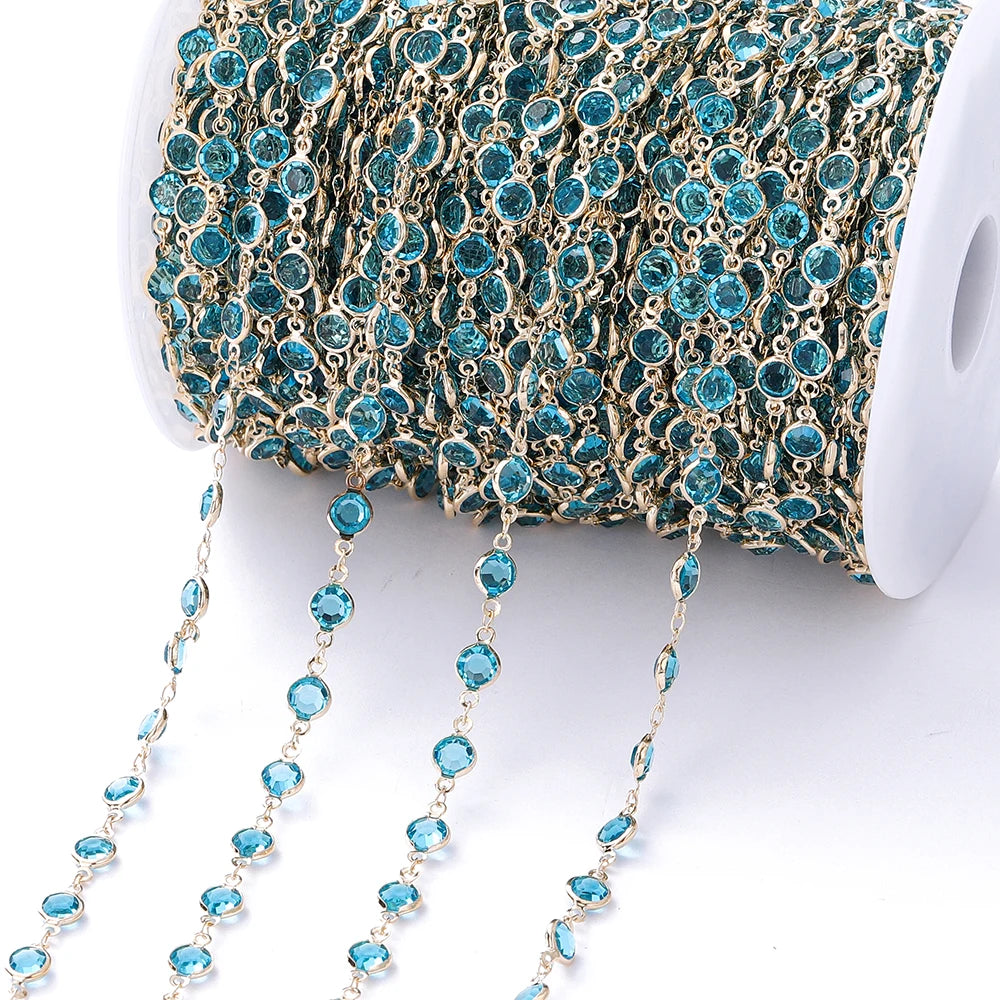 1Meter 6mm Colorful Crystal Beads Beaded Chain Glass Bead Necklace Chain Findings for DIY Bracelet Jewelry Making Supplies