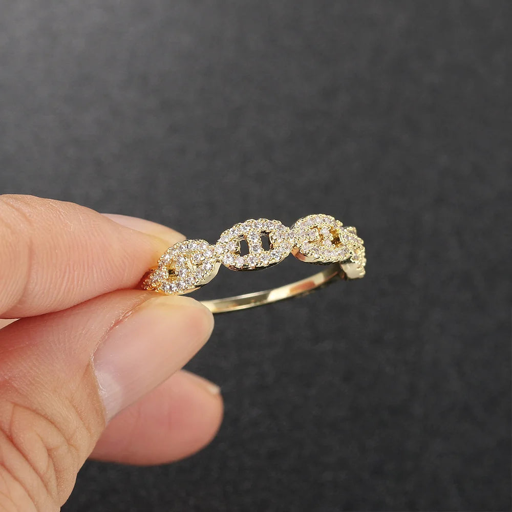 Hip Hop Link Ring for Women Gold Color Micro-inlaid Zircon Stacking Rings Female Jewelry Fashion Punk Accessories Wholesale R720
