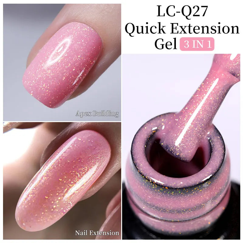 LILYCUTE Milky White Gold Sequins Quick Extension Rubber Base Gel Nail Polish Glitter Extend Construct Hard Gel Nail Art Varnish