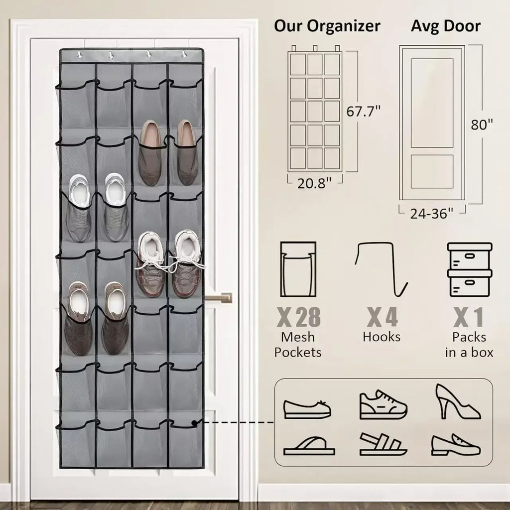 14/24/40 Grids Over The Door Shoe Rack  Mesh Pockets Hanging Shoe Organizer For Closet Hanging Shoe Rack Holder