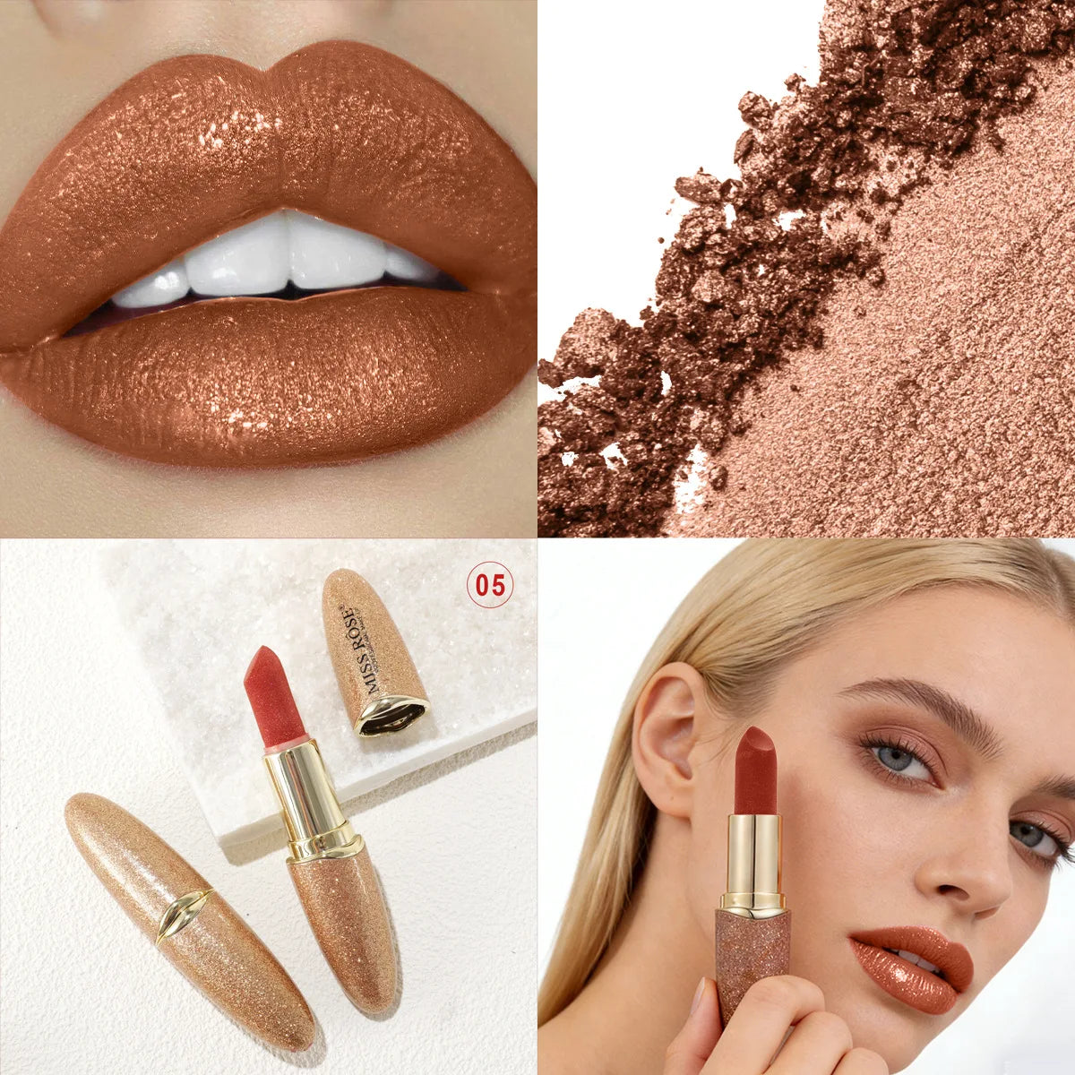 MISS ROSE Velvet Lipstick Shimmer Glossy Lip Balm Hydrating Non-stick Cup Vivid Lip Gloss, Daily Portable Lips Makeup Cosmetics