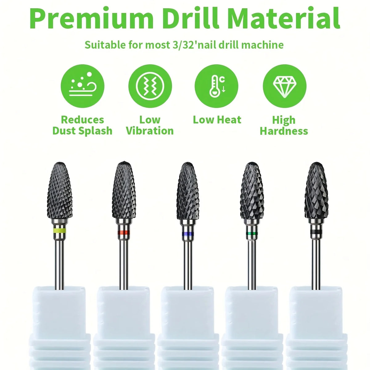 1or5pcs Black Ceramic Nail Drill Bits 3/32'' Safe & Professional Nail Cleaning Polishing Head For Callus & Dead Skin Removal
