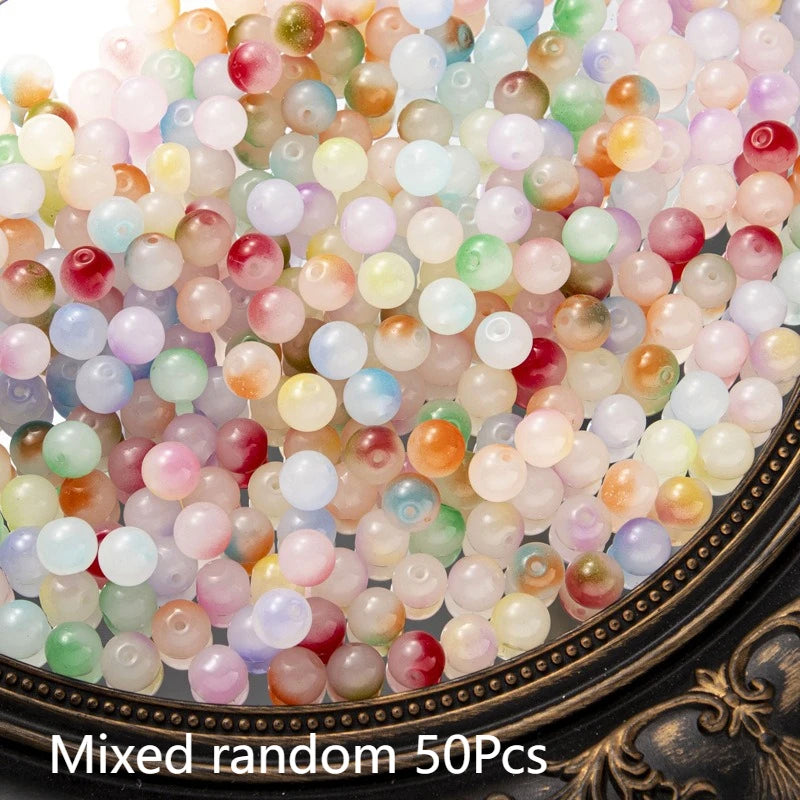 8mm/50 multicolored scattered beads, handmade DIY bracelets, necklaces, jewelry making supplies, decorative beads