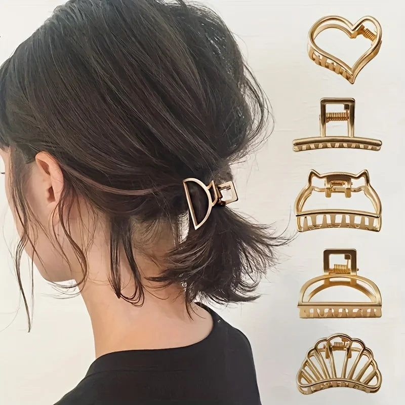 Fashion Simple Non Slip Mini Hollow Heart Metal Hair Claw Clips Gold Geometric Bangs Barrettes Hair Jaws For Women Girls Daily