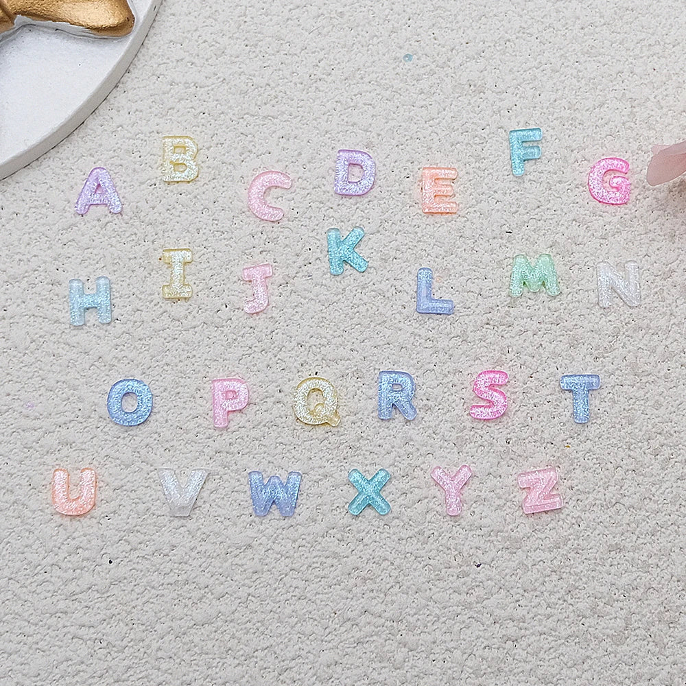 100pcs Mix Letter Nail Art Charms Candy Color with Glitter Resin Nail Rhinestones Kawaii Flatback Alphabet DIY Craft Supplies