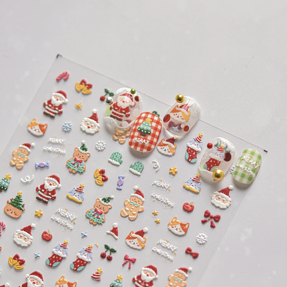 Embossed Nail Stickers Mini Christmas Tree Snowflake Cute Cartoon Bear Puppy Cat Back Glue Nail Accessories 3D Decrations Decals