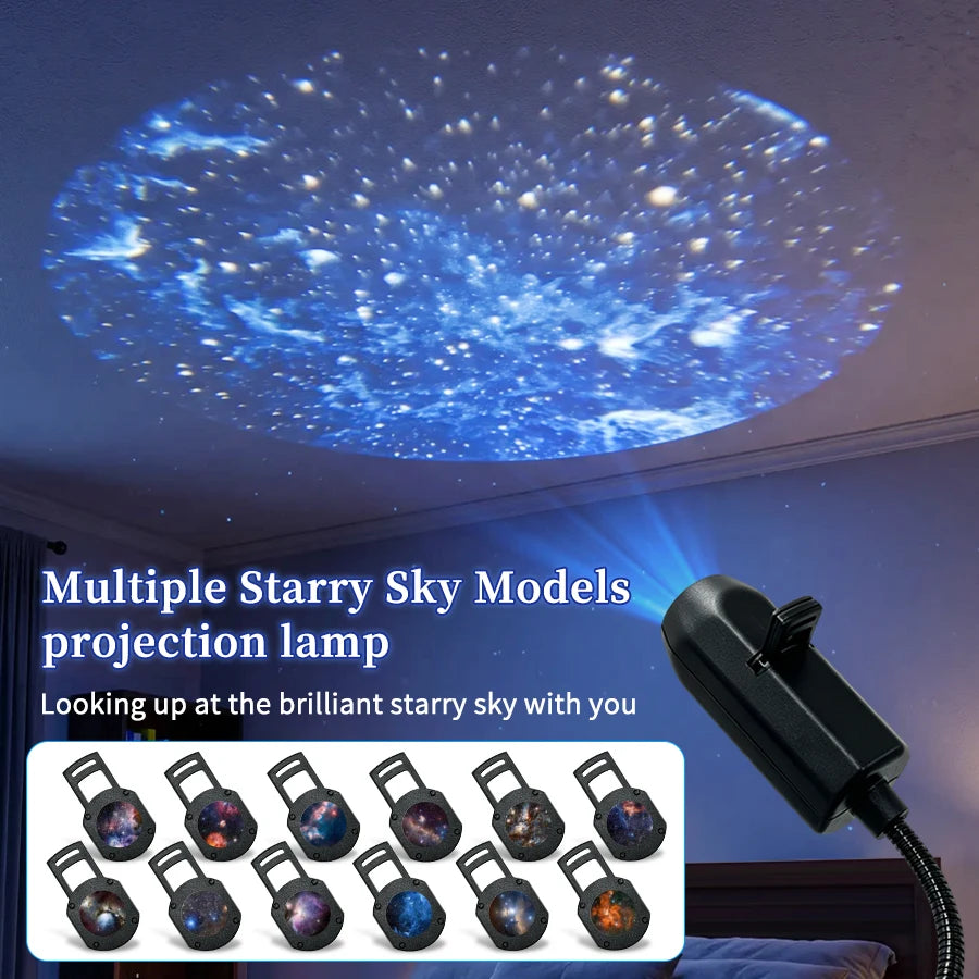 Galaxy Projector USB Star Planet Slides 360 Adjustable Gooseneck Night Light Car Bedroom Ceiling Astronaut Decoration Home Decor