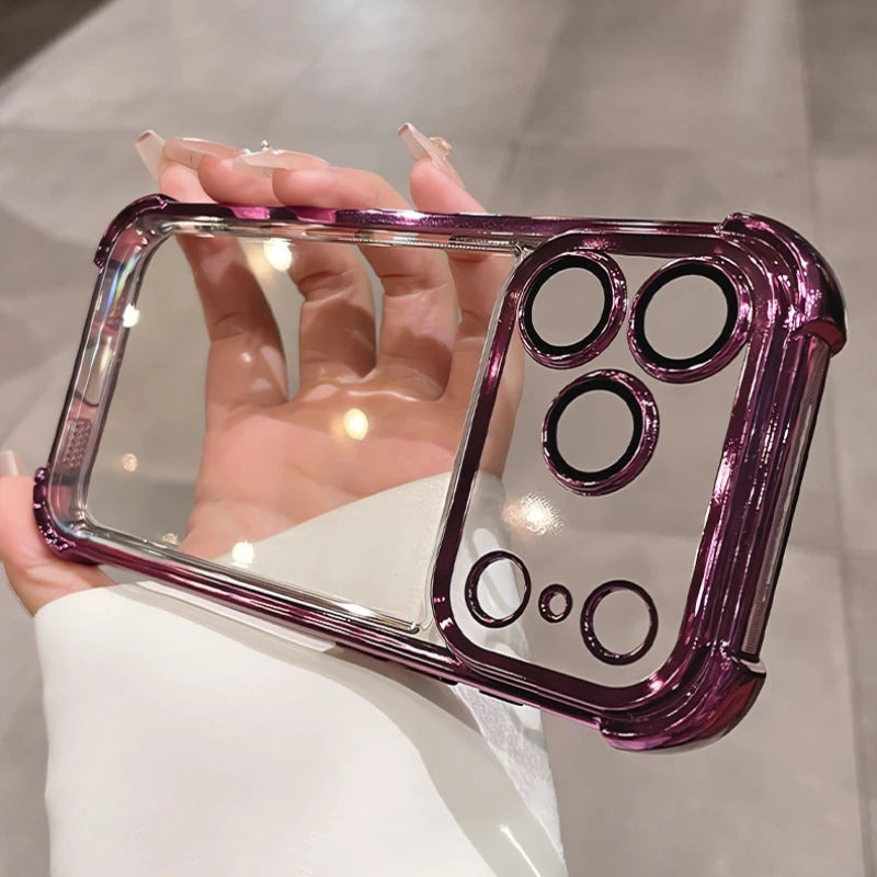 Luxury Electroplate Shockproof Transparent Phone Case For iPhone 18 17 16 15 14 13 12 Pro Max Plus Clear Bumper Back Cases Cover