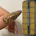 12Grids Gold/Silver Steel Beads Nail Art Charms Christmas Mixed-Size Caviar Bead With 1 Magnetic Pen Manicure Decor Rhinestones