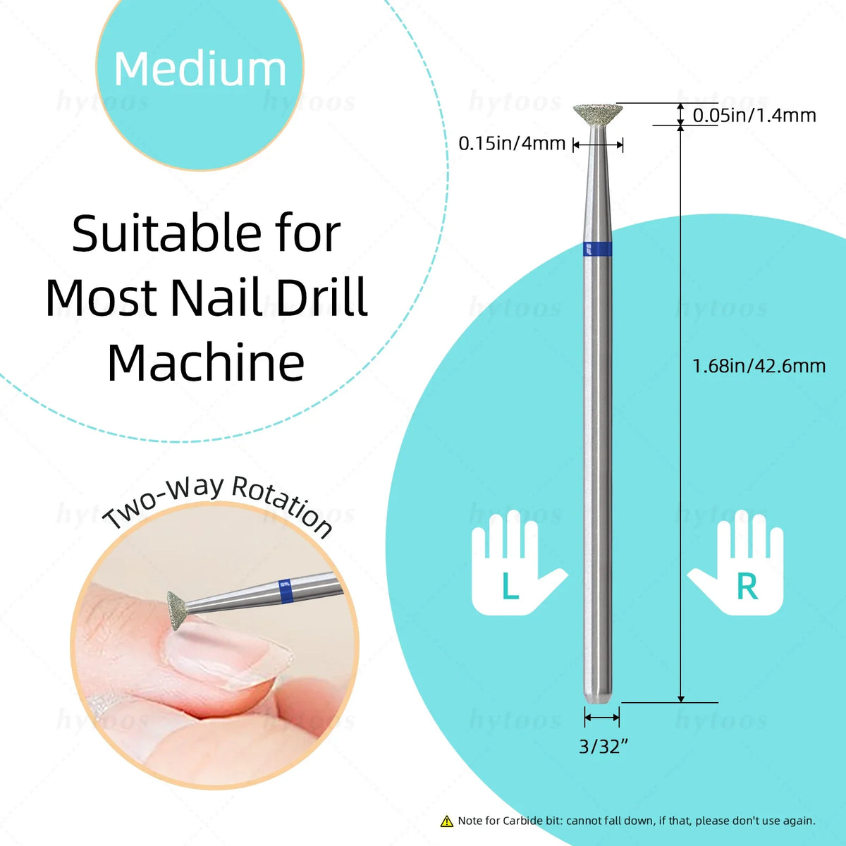 HYTOOS 4mm Inverted Cone Diamond Drill Bit - Russian Cuticle & Dead Skin Remover Pro Safe Nail Cleaner Tool for Manicure